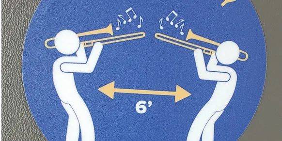 Animated individuals joyfully playing the trumpet